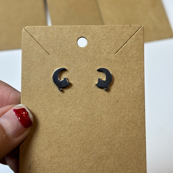 Jewelry - Cat Earrings - Stainless Steel, Stud-Style Earrings, Cats Sitting on the Moon